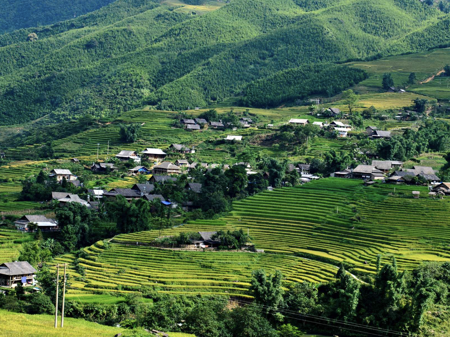 Những thửa ruộng bậc thang tại đây nằm xen giữa các bản làng và sườn núi.